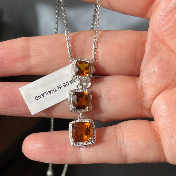 Orange citrine & diamond sterling silver pendant - Picture 13 of 13